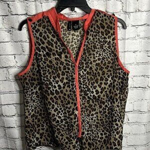 New Directions Cheetah and Pink Front Tie Sleeveless Top